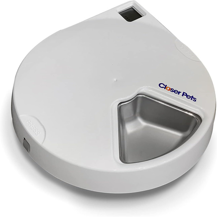 Автомат для годування Closer Pets C500 з таймером – для котів та маленьких собак, 5 мисок, до 330г на порцію, з акумуляторами охолодження, білий