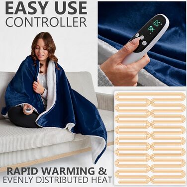 Електрична ковдра Kingsize König EU, м'яка Sherpa Fleecedecke, 230x265 см, 9 режимів нагріву, таймер 12 годин, тепла ковдра - подарунок
