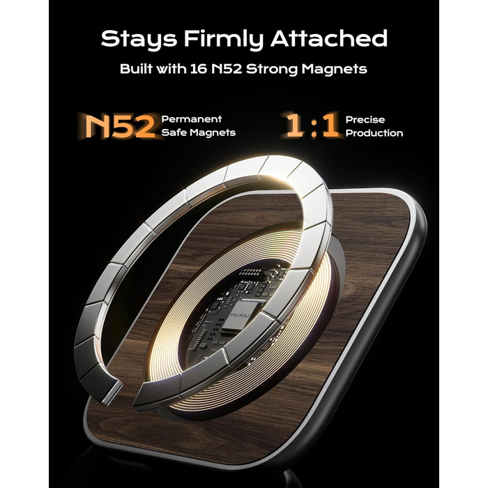 Бездротова зарядна станція KU XIU X40 Turbo Qi2.2 25W 3-в-1 для iPhone 17/16/15/14/13/12, Apple Watch, AirPods. Алюмінієвий адаптер GaN 45W, дерев'яна текстура