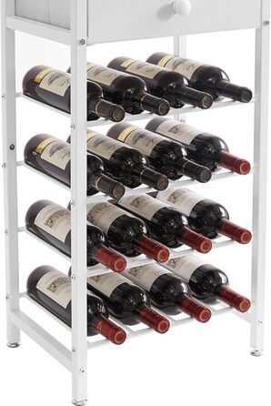 IBUYKE Wine Rack, 4-Tier Freestanding Wine Rack with Glass Holder and Drawer, 16 Bottle Rack Countertop Wine Rack with Tabletop Storage, for Kitchen, Bar, Dining Room, White TMJ905W
