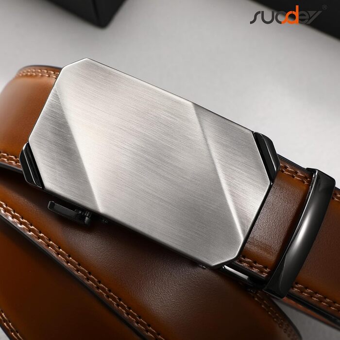 Чоловічий шкіряний ремінь SUOSDEY на автоматичній застібці, 35 мм, без отворів, регульований, для джинсів та бізнес-кежуал, 87-105 см (A-brown)