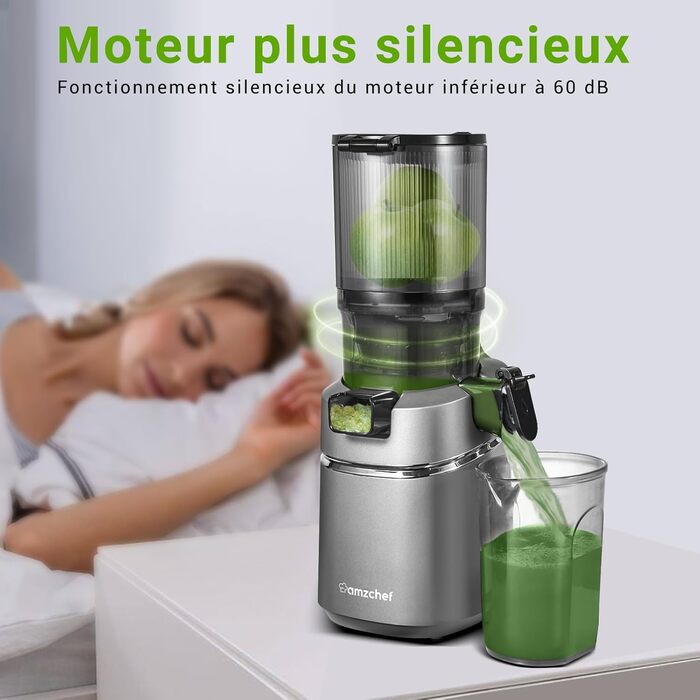 AMZCHEF 250W Automatic All-in-One Juicer, 135MM Opening and 1.8L Juicer for Vegetables and Fruit, Slow Juicer Winner with Triple Filter - Grey
