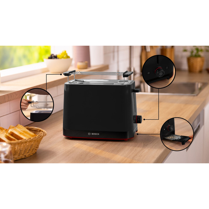 Тостер Bosch TAT3M123, чорний, 950 Вт