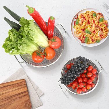 Дуршлаг кухонний 3QT + 5QT, 2 шт, нержавіюча сталь, з ручками для фруктів, овочів, безпечний для посудомийної машини