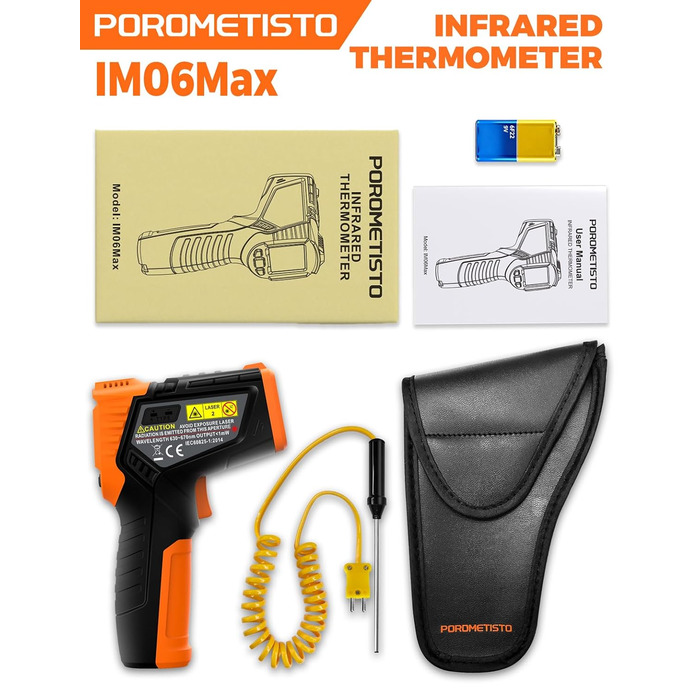 Інфрачервоний термометр лазерний IM06MAX з K-типом зонда (-50°C до 800°C) для промисловості, HVAC, приготування їжі та ремонту авто