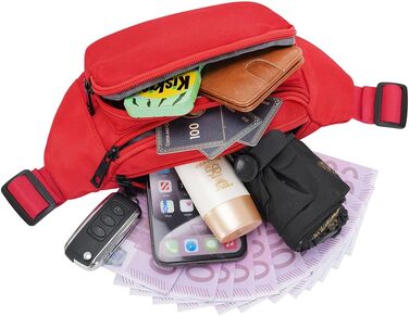 Сумка на пояс для чоловіків та жінок, спортивна, на стегно, бананка для подорожей, прогулянок з собакою та активного відпочинку (червона)