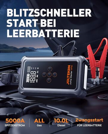 Powerbank Starthilfe 5000A з компресором 150PSI для автомобілів, 12V, бензин/дизель (10.0L), LED, USB-C