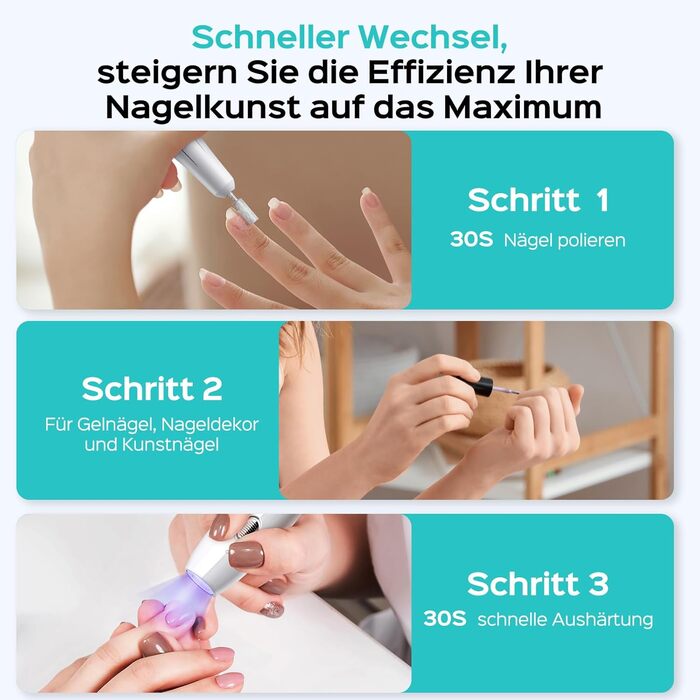 Професійний набір для манікюру та педикюру Coslus: електрична фрезер з регулюванням швидкості, світлом, металевими насадками та USB-C зарядкою