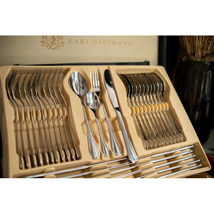 Набір столових приборів 72 предмети для 12 осіб з нержавіючої сталі 18/0 в кейсі - срібний столовий набір, придатний для миття в посудомийній машині - сучасні столові прибори, стійкі до корозії