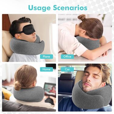 Подушка для шиї у літак, Memory Foam, ортопедична, компактна, для тривалих перельотів. З 3D-маскою для сну та берушами. Ваш незамінний супутник у подорожах
