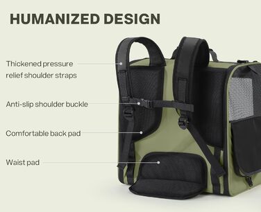 Pecute Рюкзак-переноска для котів та маленьких собак, темно-зелений. Зручний, вентильований, для подорожей, хайкінгу та кемпінгу