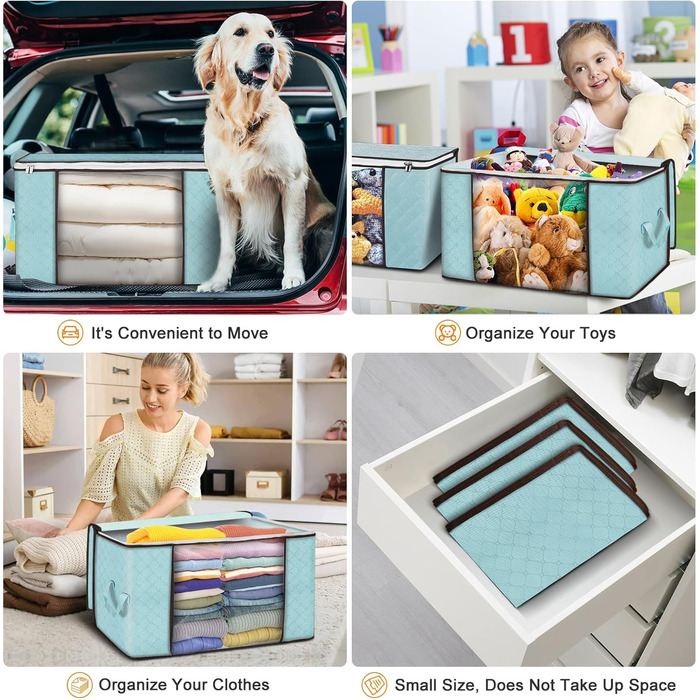 6 містких мішковин для зберігання 90L з кришкою, блакитні. Органайзери для одягу, постільної білизни, ковдр. Ідеально для переїзду та зберігання.