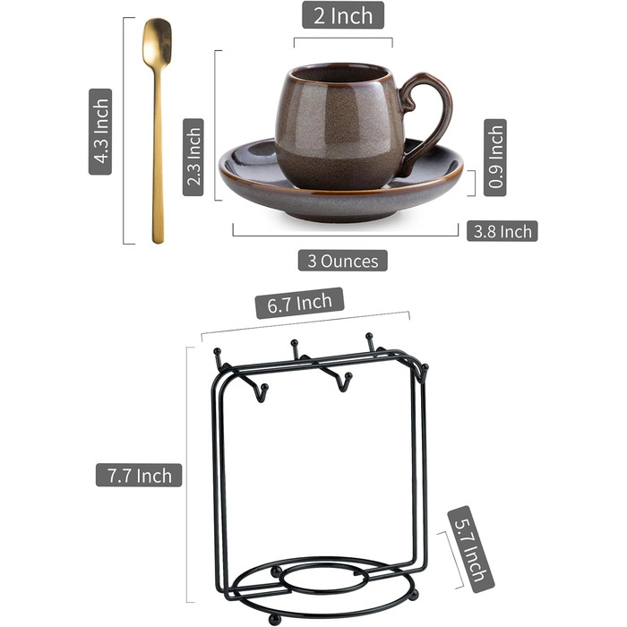 Набір чашок для еспресо LYEOBOH з блюдцями (6 шт.), 85 мл, кераміка, білий (коричневий)