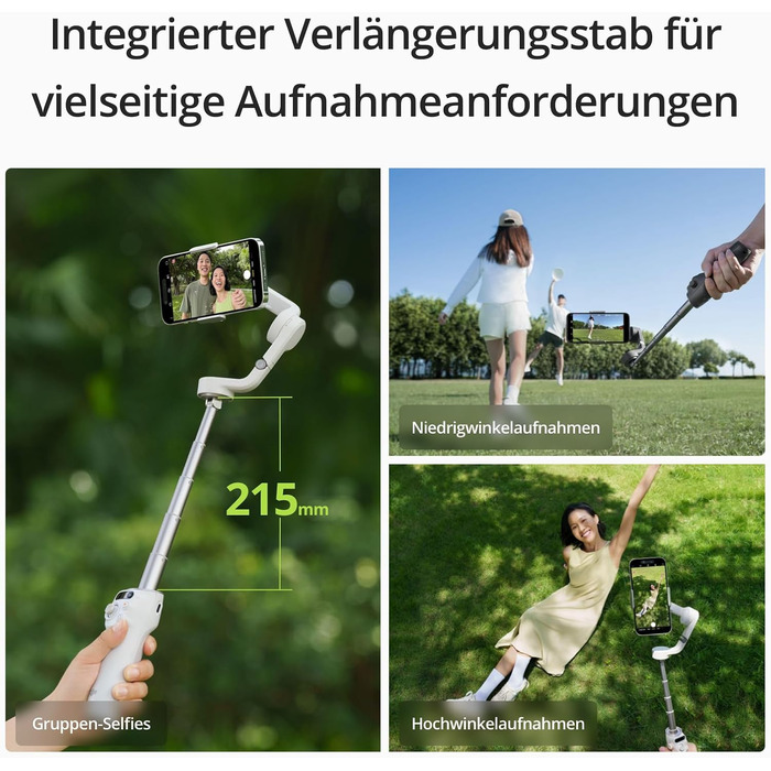 DJI Osmo Mobile 6 - Стабілізатор для смартфона, 3-осьовий, з розширеним штативом, трекінг об'єкта, для YouTube, TikTok, сірий