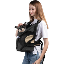 Рюкзак для собак та котів, рюкзак-переноска для маленьких та середніх собак та котів до 8.5 кг, чорний, дихаючий та зручний, для подорожей та активного відпочинку