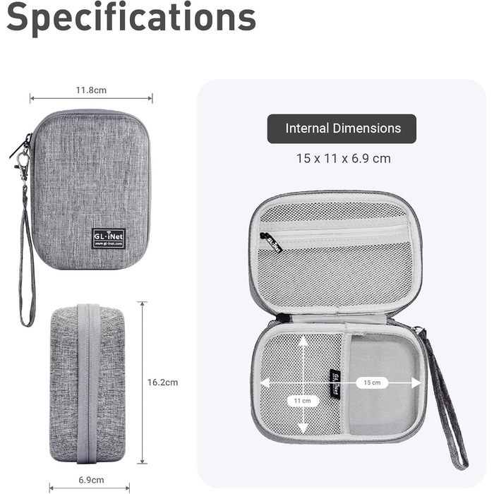 Органайзер для роутерів GL-BE3600, GL-MT3000, GL-AXT1800, GL-SFT1200: кейс для роутера, зарядних пристроїв, кабелів та аксесуарів. Міцний, водонепроникний, сірий