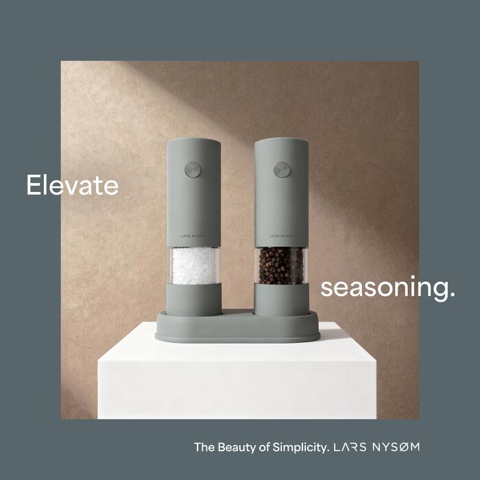 Електричні млини для солі та перцю LARS NYSØM (2 шт.) з регульованим керамічним подрібнювачем, працюють від AAA батарейок, сірий колір