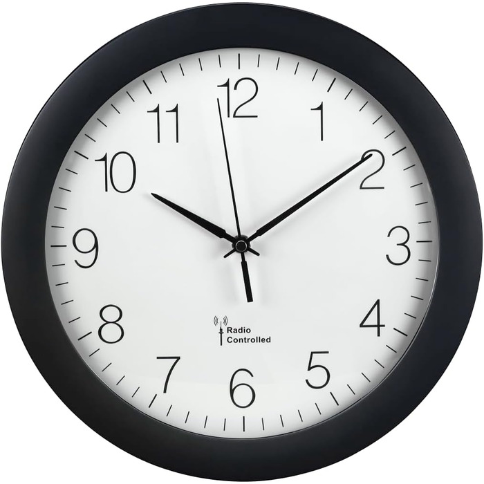 Hama Radio Clock (30cm kitchen clock, quiet radio clock with large dial, analog living room clock including battery) (Black)