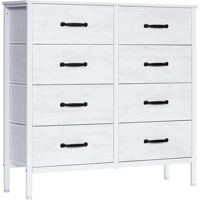 LYNCOHOME Dresser with Drawers, Fabric Chest of Drawers, TV Stand Sideboard with 6 Fabric Drawers, Storage Cabinet Bedroom Chest of Drawers Kitchen Organizer Furniture for Office Hallway (White-4*2l-uk)