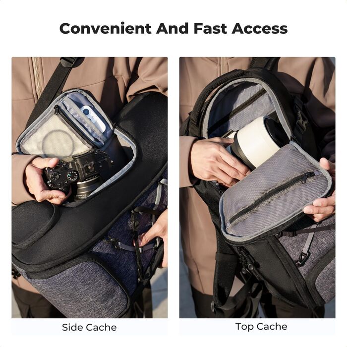 Рюкзак для камери K&F Concept 30L, водонепроникний, з захистом від дощу, для DSLR/SLR, 16