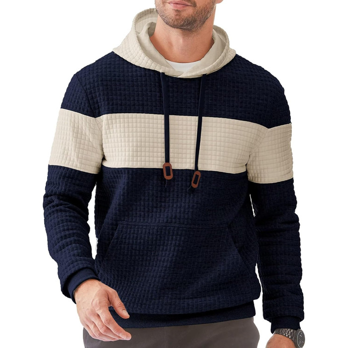 Чоловічий худі з капюшоном, довгі рукави, теплий світшот, казуальний стиль, блакитний колір, розмір XL