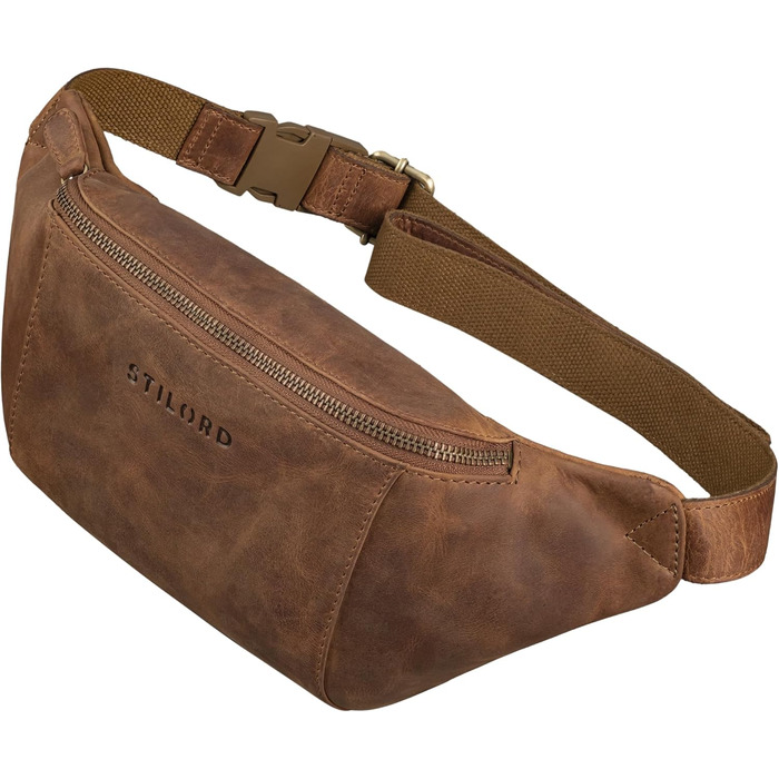 STILORD 'Pino' Елегантна поясна/грудна сумка з екошкіри для жінок та чоловіків. Компактна, вінтажна, з натуральної шкіри, колір: (Mittel - Braun)