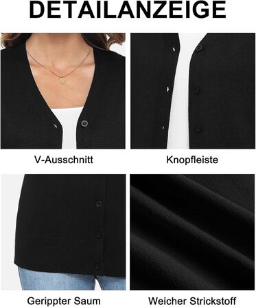 Жіноча легка в'язана жилетка з довгим рукавом, в'язаний пуловер з V-подібним вирізом, вінтажна класична жилетка на ґудзиках (L, Чорний)