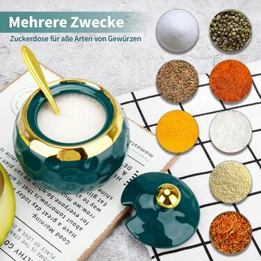 Керамічні солянки та цукерниці з кришкою та ложкою, набір для дому та кухні, зелений малюнок мармуру