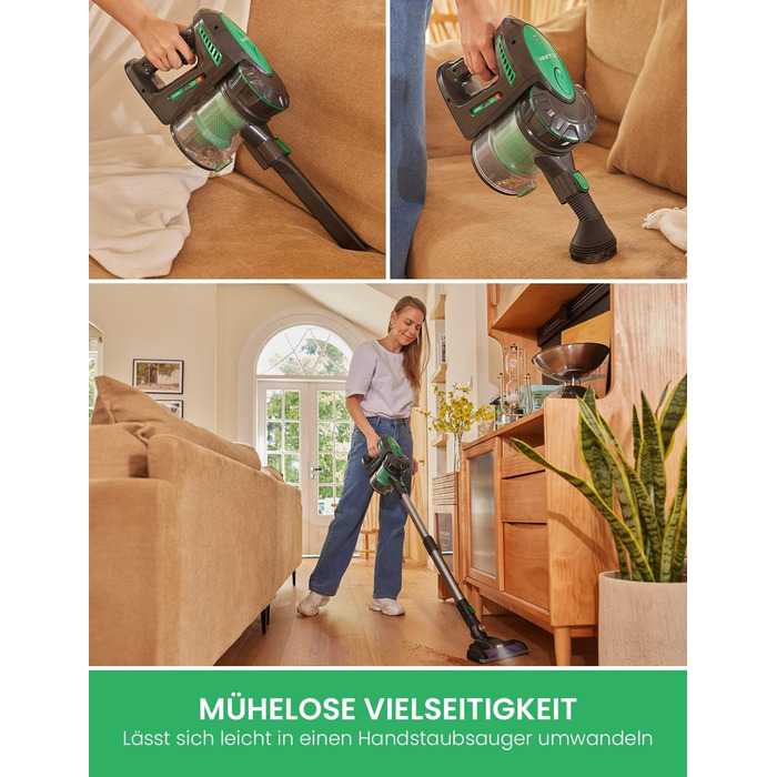 Бездротовий пилосос Vactidy Blitz V8: акумуляторний, 25KPa, 35 хв роботи, для твердих підлог, видаляє шерсть тварин, зелений