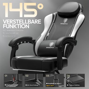 Ігровий крісло Dowinx з PU-шкіри, ергономічний, з підтримкою попереку, для ПК, білий, до 150 кг