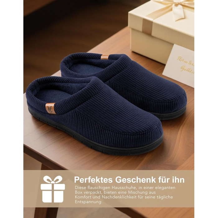 Чоловічі мокасини VeraCosy для дому з піною Memory Foam, зимові тапочки (40/41 EU, темно-морська блакить)