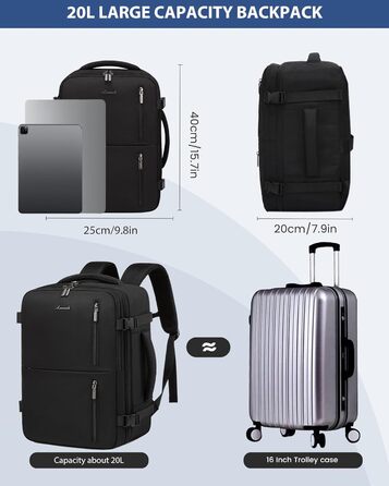 LOVEVOOK Рюкзак для подорожей, ручна поклажа, 40x30x20 см, 24л, для ноутбука 14