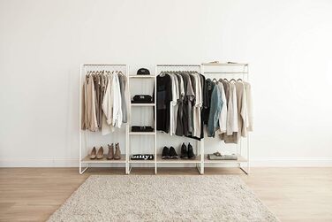 Iris Ohyama Clothes Rack with Wooden Shelves, 4 Levels, White, Modern Design, Robust Frame, Non-Slip, For Bedroom, Studio, Closet, Clothes & Shoes, Laundry Rack, Easy Assembly, (White, Shelves 2)