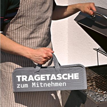 Набір гриль-посуду Praknu з дерев'яними ручками та сумкою - стійкий до високих температур, нержавіючий та міцний. Включає щітку, щипці, лопатку та виделку для м'яса. Ідеальний подарунок для чоловіків.