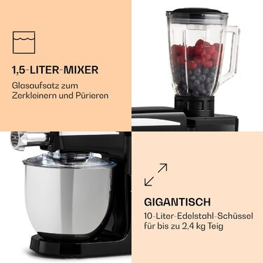 Klarstein Kitchen Machine, Universal Kitchen Machine, 3-in-1 Kitchen Machine, Mixing Appliances & Mixers, Dough Machine with Meat Grinder, Kitchen Machine, 2000 Watt Dough Machine Kneading Machine 10L Bowl Red