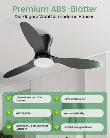 Стеляний вентилятор з підсвічуванням, тихий, 106 см. З пультом керування, 3 режими, регульоване LED-освітлення, 6 швидкостей для спальні/вітальні