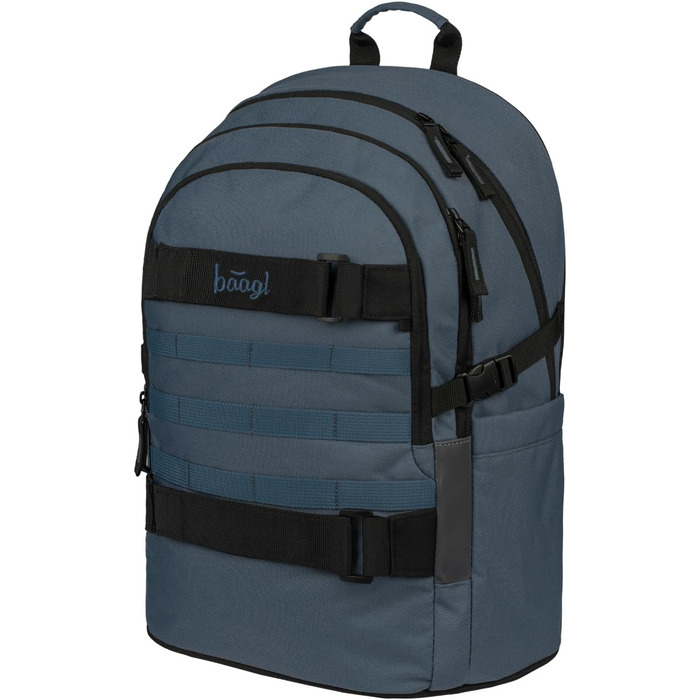 Шкільний рюкзак Baagl для хлопчиків та дівчаток-підлітків зі скейтбордом, відділенням для ноутбука та нагрудною стрічкою (Dust Blue)