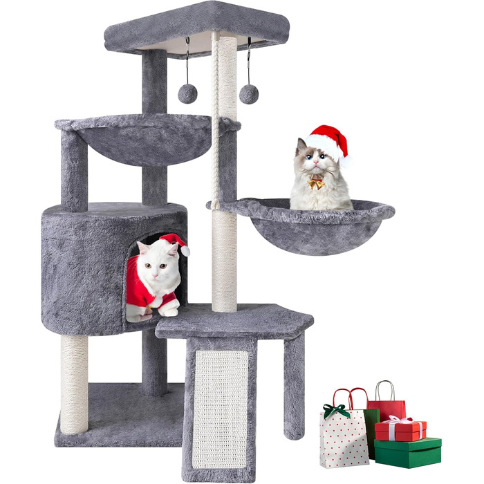 Кігтеточка для котів TWDEPART з ігровим центром, 95 см, сіра