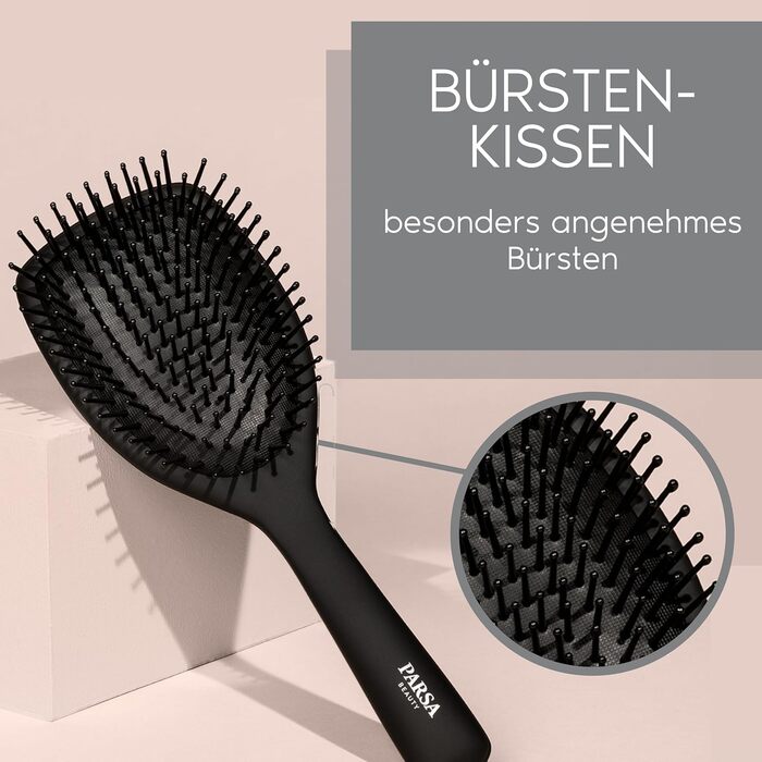 Професійна щітка для волосся PARSA Beauty з активними компонентами – для випрямлення та догляду, підходить для кучерявого та довгого волосся (з карбону та турмаліну)