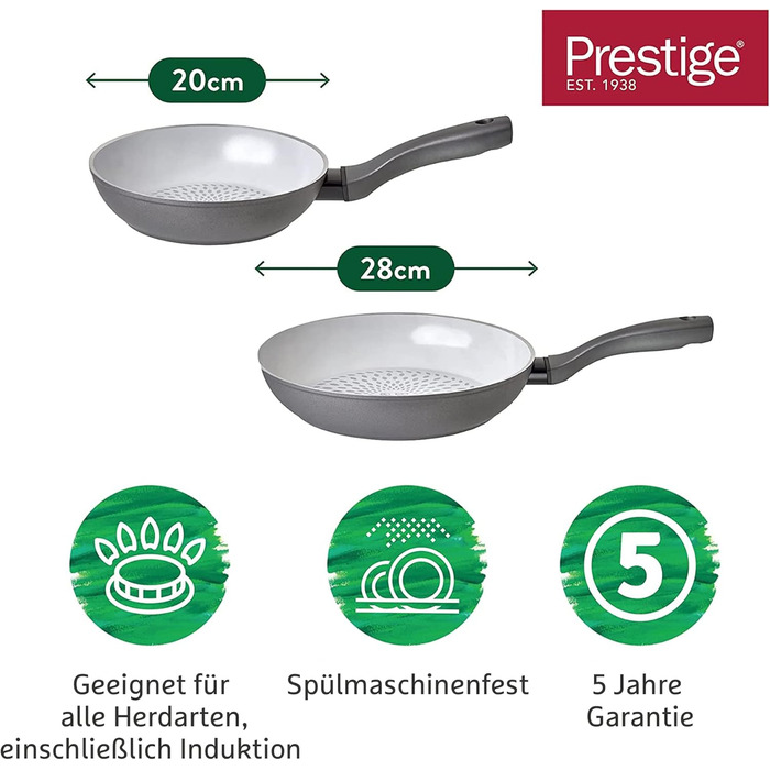 Prestige Earth Pan Cookware Pot Induction - 28cm / 7.5L - Non-Stick Ceramic, Recycled & Recyclable, Non-Toxic, Dishwasher Safe, Easy-Grip Handles (Frying Pan, 20/28cm)