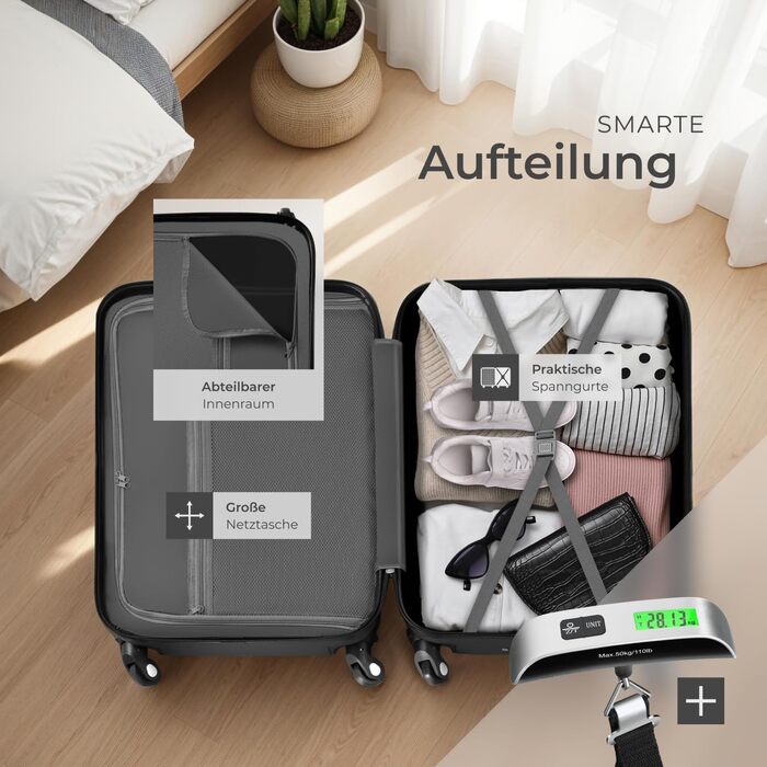 Набір валіз Tectake® 4 шт. з ваговою та ідентифікатором, 360° колеса, жорсткий корпус з кодовим замком, велика валіза, вкладна, ручний багаж (Чорний)