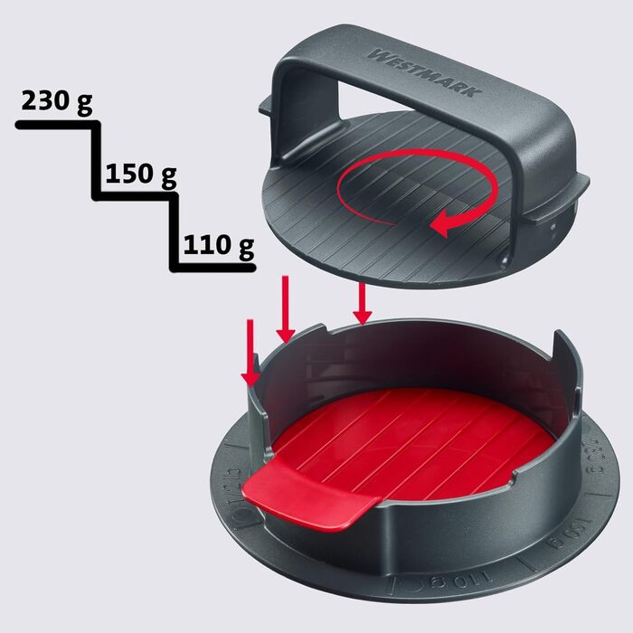 Westmark Hamburgermaker VARIO PLUS – прес для бургерів з регулюванням розміру, ABS, Ø 11 см