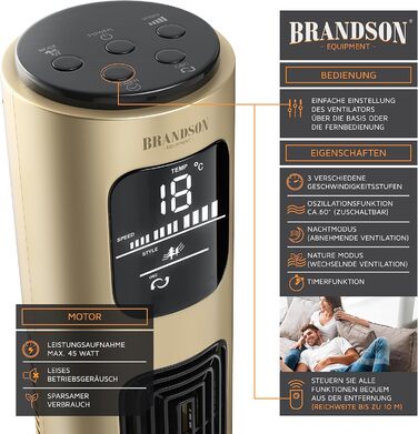 Турбовентилятор Brandson з пультом керування, 96 см, 45W, 3 швидкості, блакитний