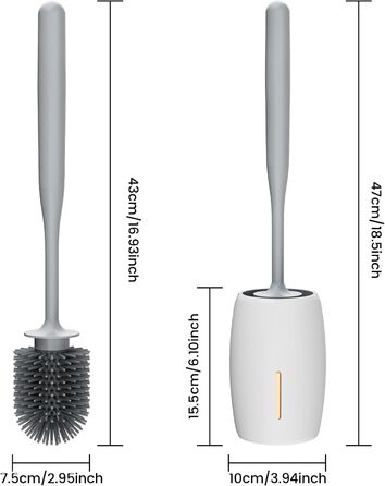 Силіконова щітка для унітазу Maxuni Stück з тримачем, без свердління, для кріплення на стіну/підлогу, довгий руків'я