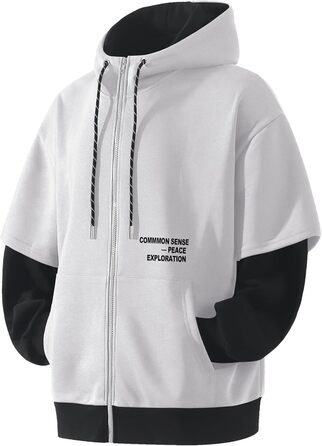 Чоловіча толстовка з капюшоном RUIZEHONG з блискавкою, блоковий колір, з кишенями, повсякденна, біло-чорна, розмір XL