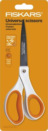 Універсальні ножиці Fiskars Antihaft з антипригарним покриттям, 21 см, титанове напилення, нержавіюча сталь, біло-помаранчеві, 1004721