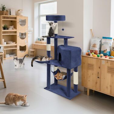 Кігтеточка для котів Blaugrau велика 133.5 см з платформами, гамаком та корзиною. Багатоповерхова кігтеточка-будиночок з ігровими можливостями