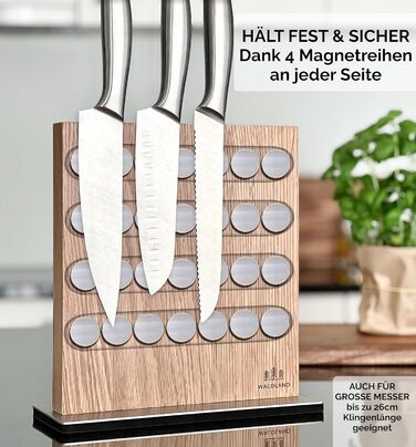 WALDLAND Premium Knife Block without Knives – Magnetic Knife Block made of fine and robust oak wood | Magnetic knife holder | Magnetic knife holder | Wood block