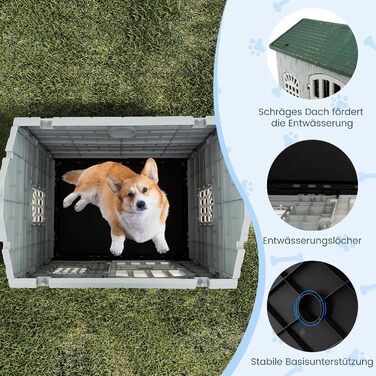 Будка для собак GOPLUS Outdoor, вологостійка з замком, 3 вікна, похиле дах, клітка для собак Indoor, будиночок для тварин вдома для собак та котів (зелена)