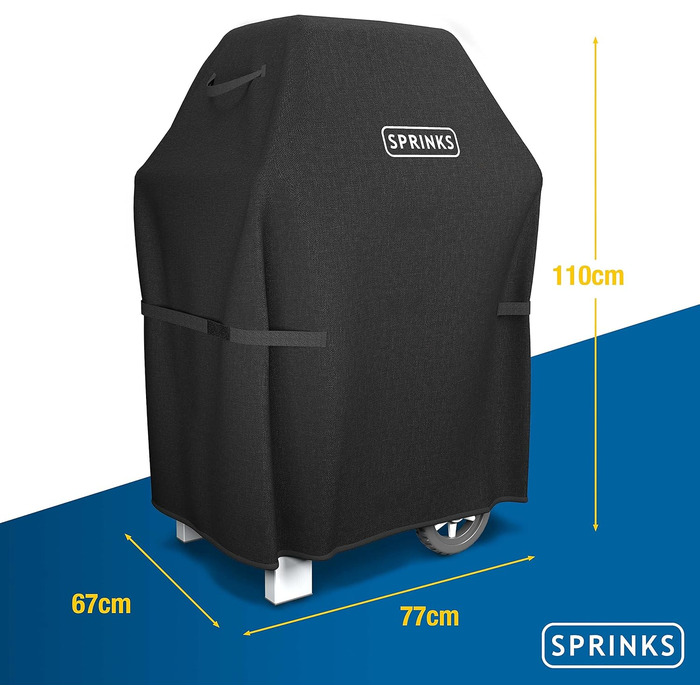 Водонепроникний чохол SPRINKS® для газового гриля 77x67x110 см, оксфорд 600D, чорний, з ручками – захисна накривка для Weber, Napoleon, Enders